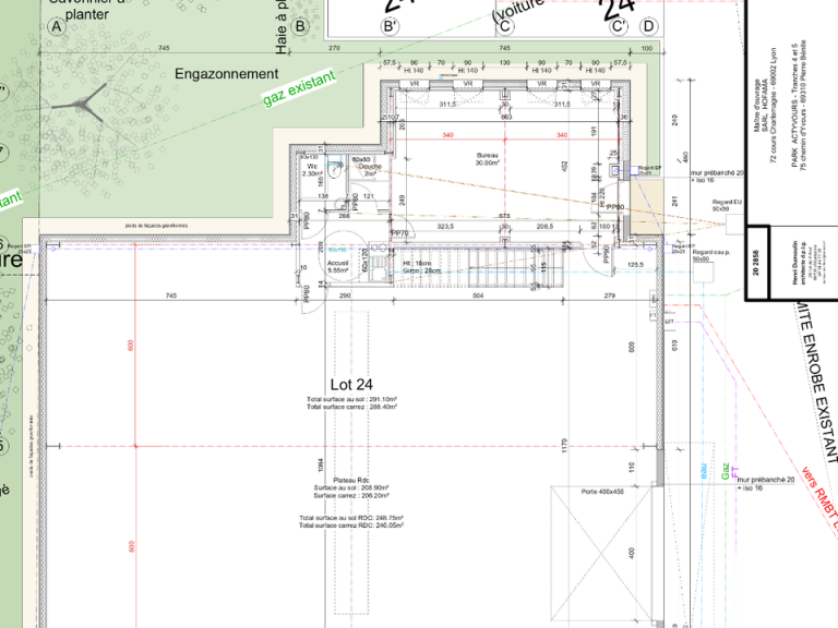 Plan du lot 24 - 291 m² - Parc d'activités Actyvours Oullins Pierre-Bénite